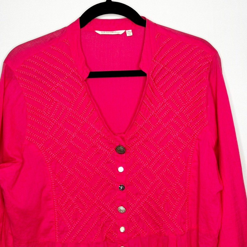 Soft Surroundings Hot Pink Embroidered Mixed Button Front Tunic Top Size XL gallery