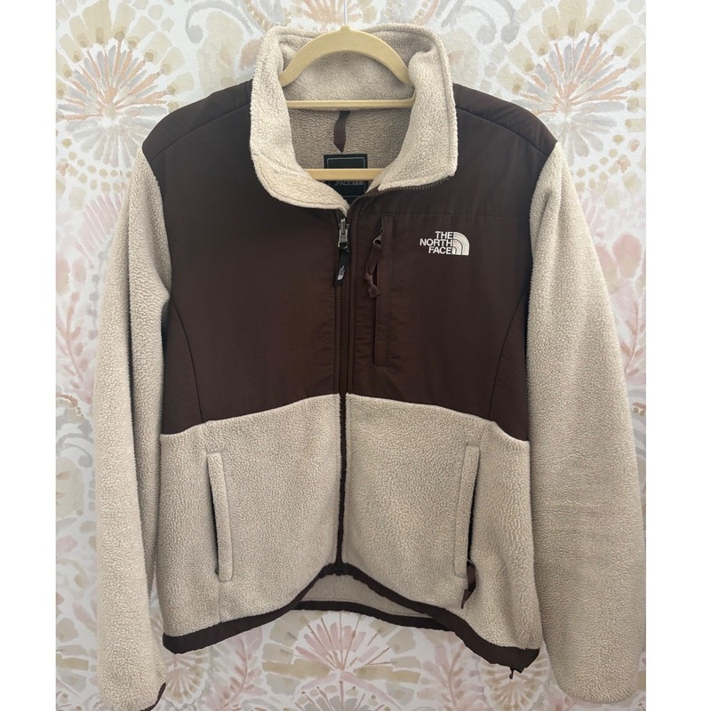 The North Face Denali Fleece Jacket Womens Large Brown Cream Full Zip Soft Shell