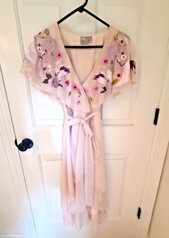 ASOS Embroidered Bird & Floral High Low Tie Dress sheer pink Bohemian Beach 4
