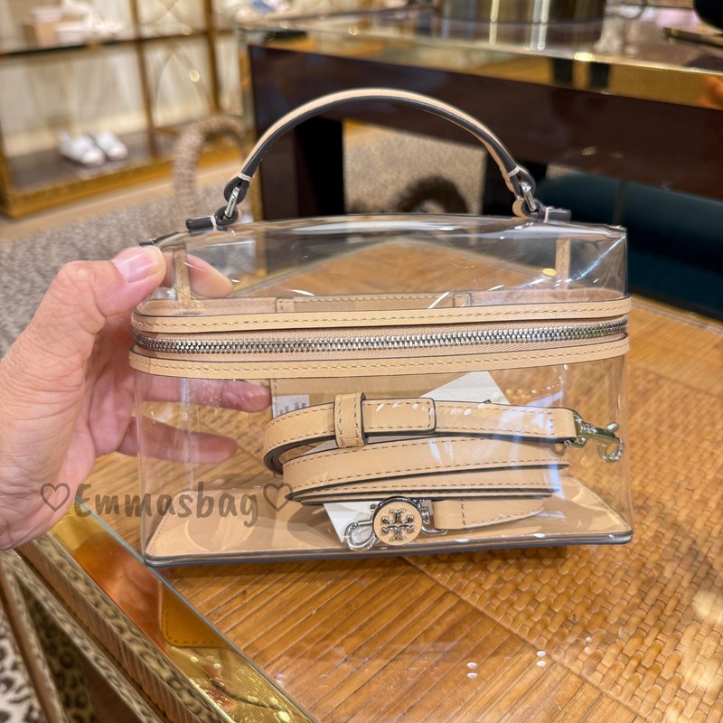 Tory Burch Rory Clear Vanity Bag 180145 Brushed Almond $445