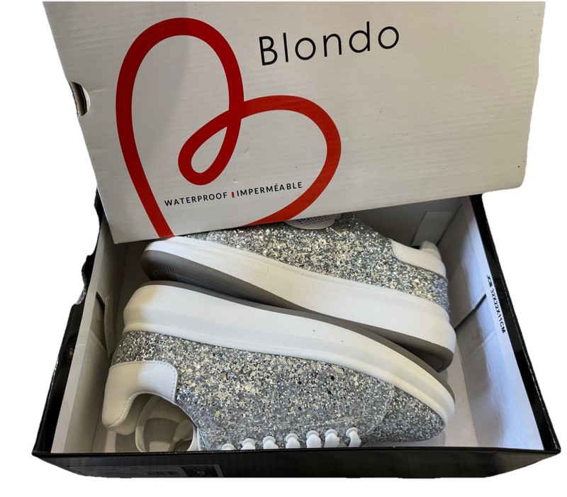 Blondo Diva Waterproof Glitter Lace-Up Low Top Sneakers Silver/White 4th July