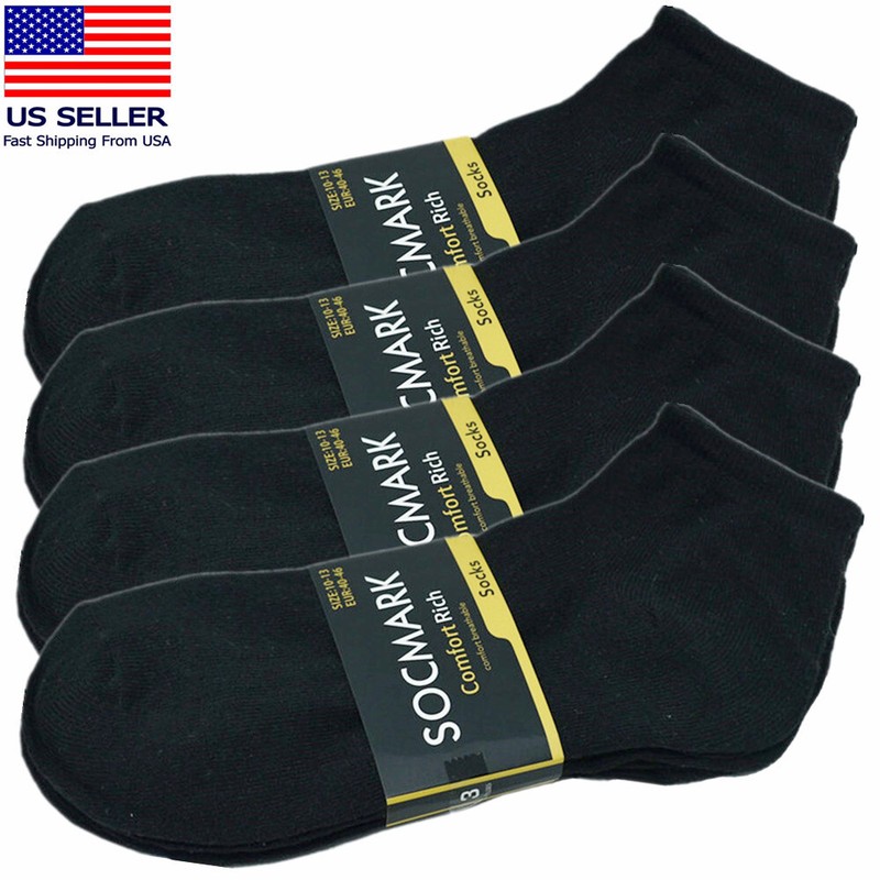 6 Pairs Mens Cotton Comfort Ankle/Quarter Crew Low Cut Black Socks Size 9-13