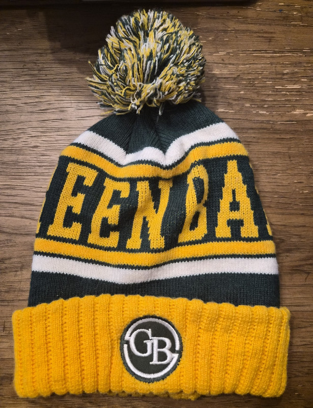 Men’s Green Bay GB Colorblock Pom-Pom Beanie Hat, One Size, Green/Yellow/White