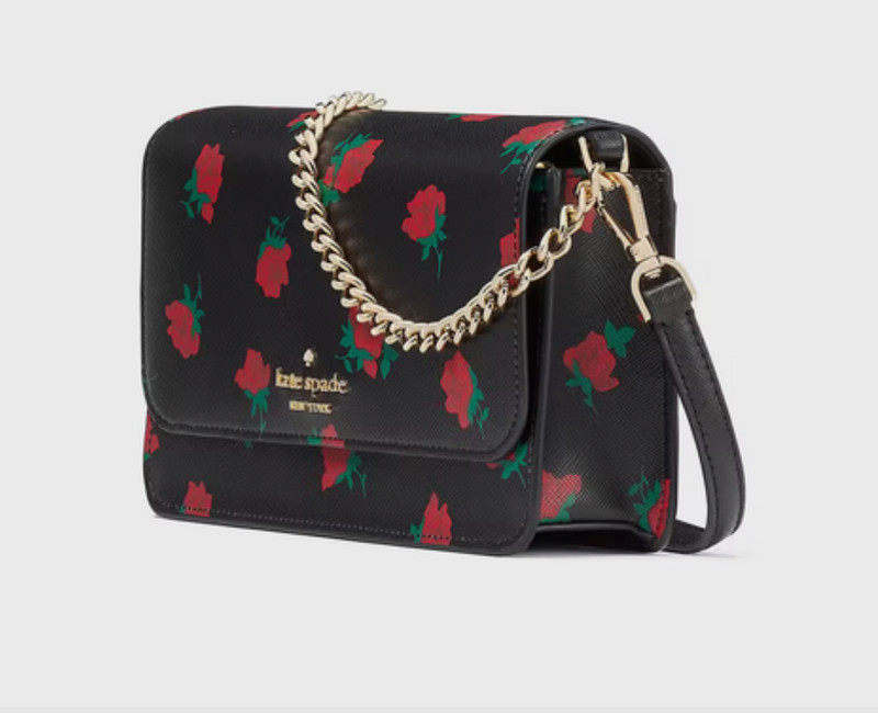 NWT NEW Kate Spade Madison Ditsy Rose Small Flap Crossbody Bag KE643 Black