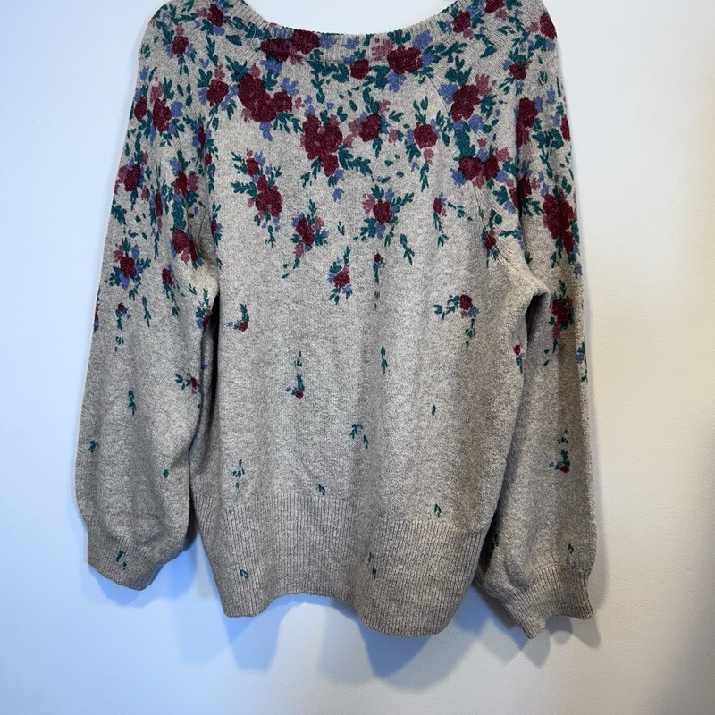 Lauren Conrad Sweater XL Beige Red Blue Green Floral Cottagecore gallery