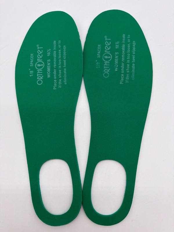 Orthofeet Women’s Size 10.5 Insoles Green Cushion Support 1/8″ Spacer Removable