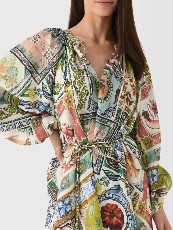 ALEMAIS Tommasina Mini Dress US 6 AU 10 NWT Patchwork Print Belted Ramie $490 🌿 gallery