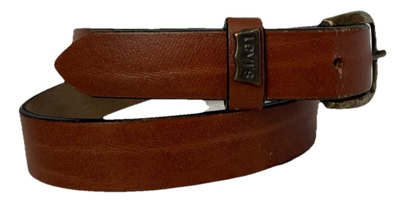 Vintage Levis Tan Bonded Leather Belt Medium USA Made Removable Buckle