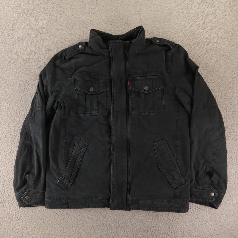 Levis Jacket Mens M Black 100% Cotton Duck Canvas Fleece Lined Military Field