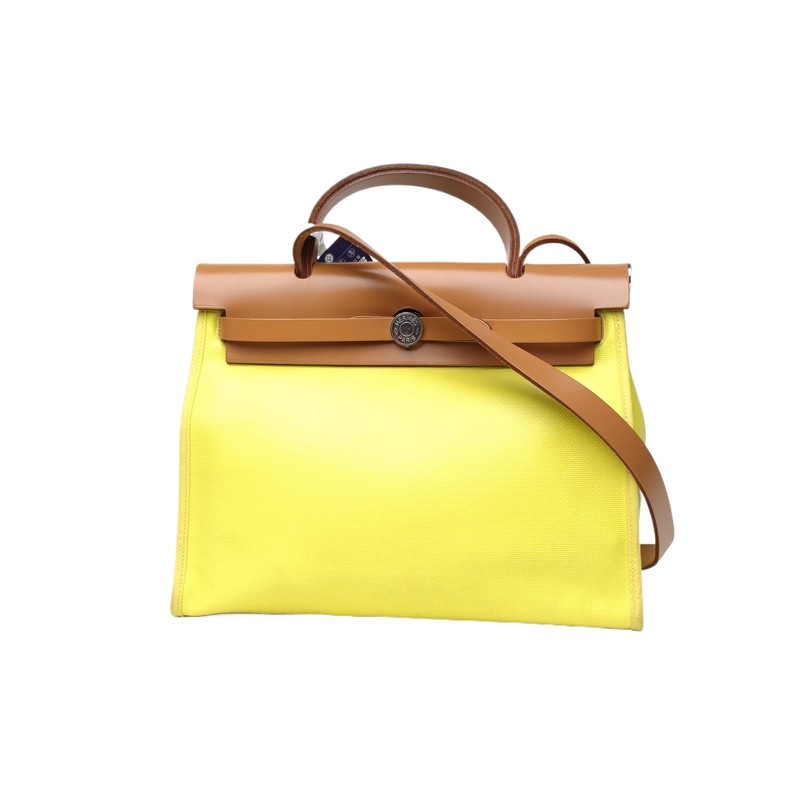 HERMES Herbag 31cm Jaune Citron(9R) Berliner Canvas 2017 Shoulder Bag