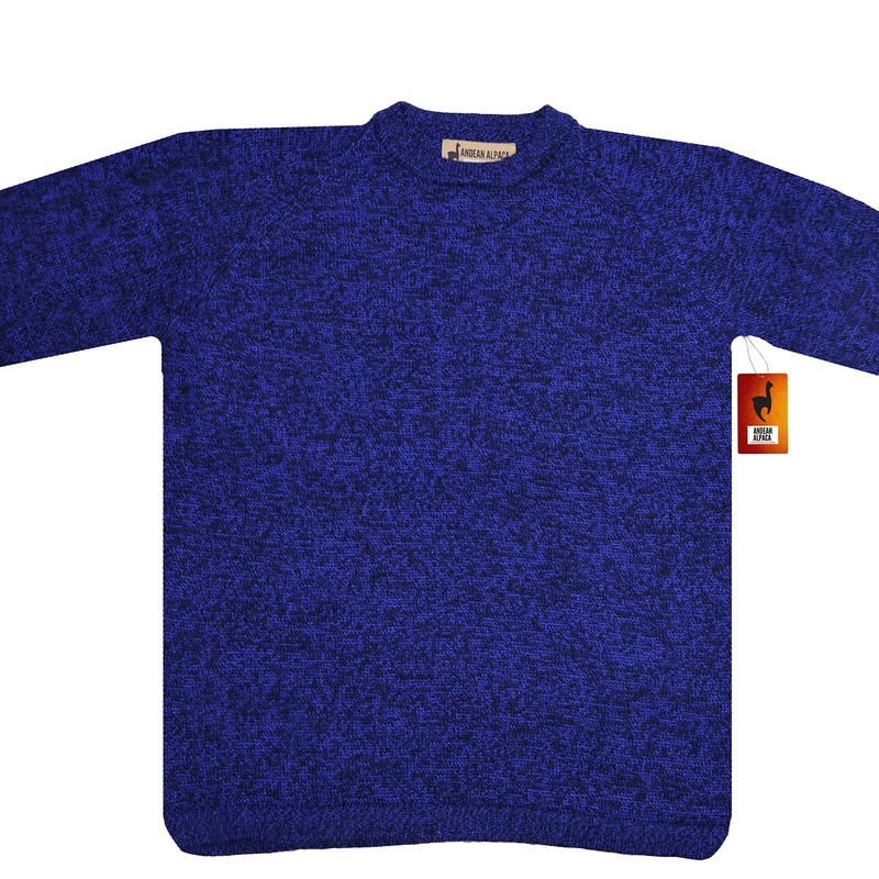 MEN HANDMADE ANDEAN ALPACA SOLID ELECTRIC BLUE SWEATER SZ XL
