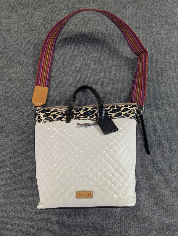 Consuela Tate 3 In 1 Bucket Sling Bag White Quilted Vinyl Leather Accents (Flaw)