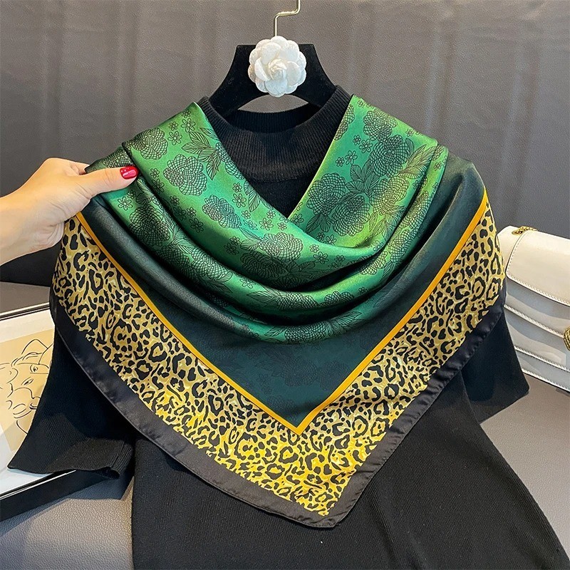 110x110cm Women Silk Square Scarf Luxury Printed Hijab Large Bandana Shawl Wrap gallery