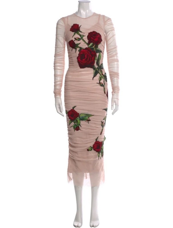 Dolce&Gabbana Mesh w/Roses Length Dress IT42
