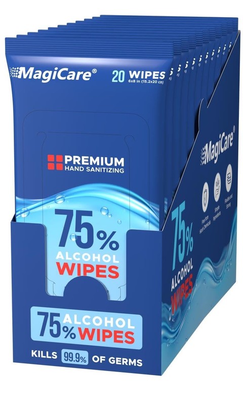 MagiCare 10 Pack Travel Hand Sanitizer Wipes 200 pcs Large Unscented 75% Alcohol
