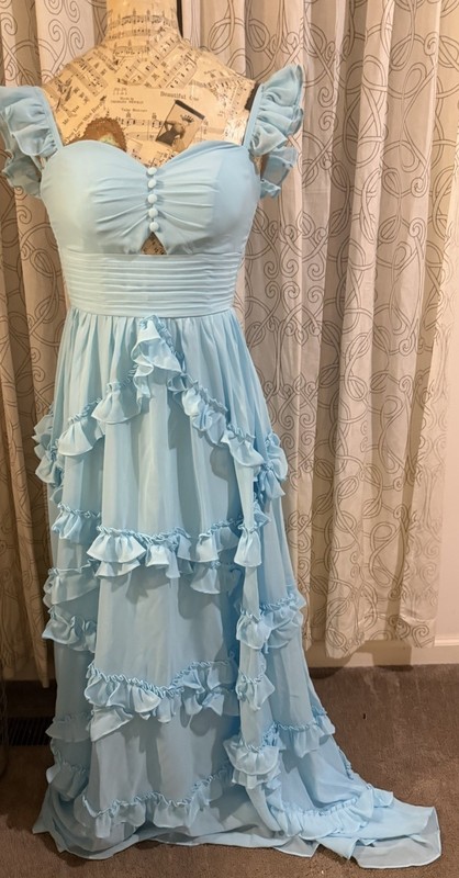 Glamlora A-Line Straps Sky Blue Chiffon Ruffles Long Prom Dress Size 0, New!