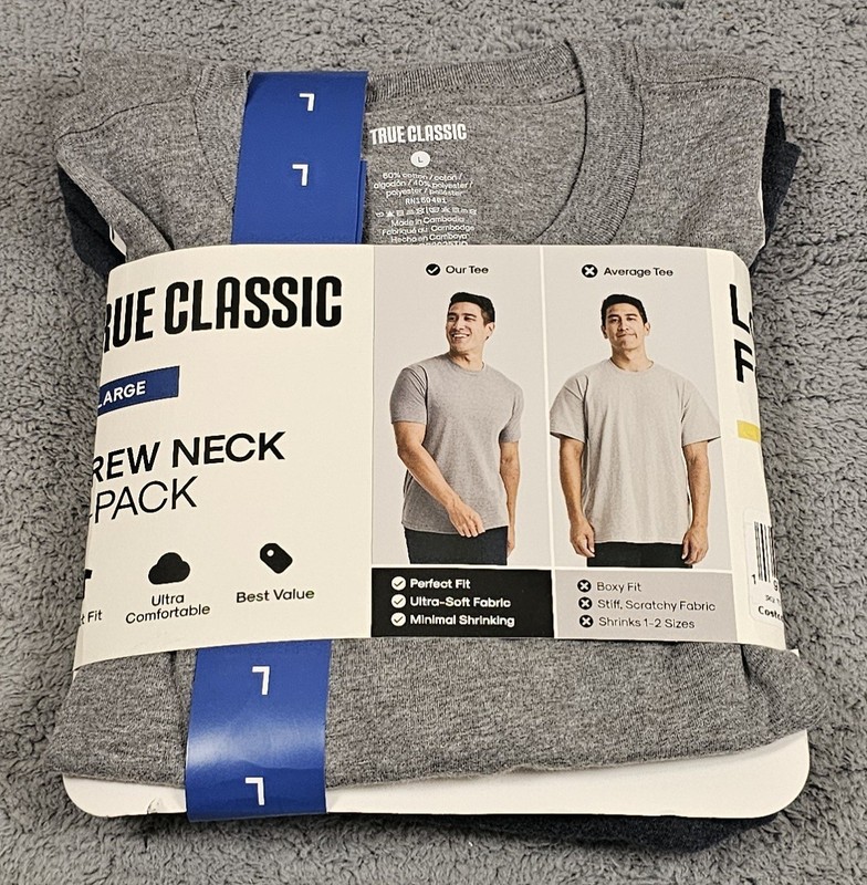 True Classic Men’s 2-Pack Crew Neck Tee Shirts 1 Gray 1 Navy Size Large