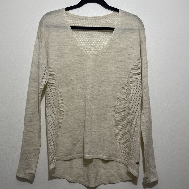 lululemon Women’s S/M Linen Acrylic V-Neck Open-Knit Mesh Pullover Sweater