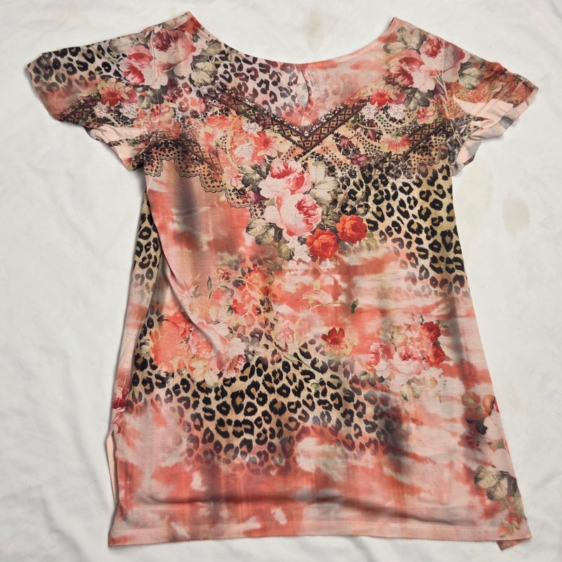Laura Scott Peach/Pink Floral Tunic Womens Size L gallery