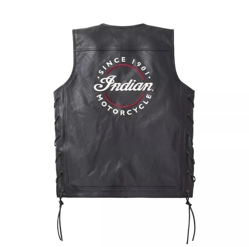 Mens Indian Motorcycle Real Leather Vest Side Laces Biker Club Waistcoat Black gallery