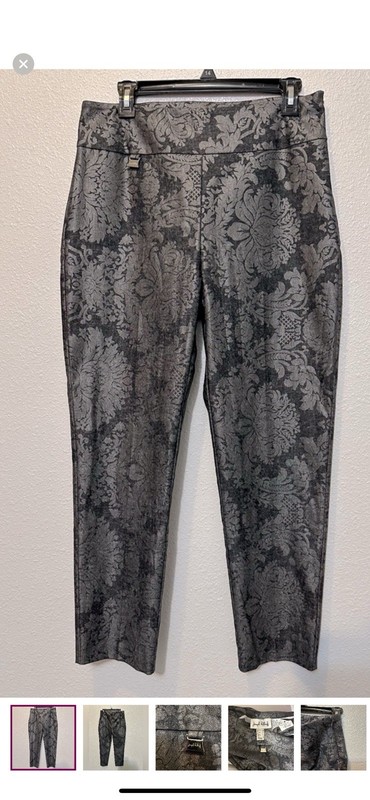 Joseph Ribkoff Pants Womens 12 Silver Metallic Floral Brocade Evening Occasion
