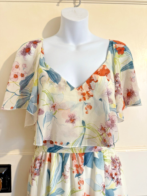 New Look Dress Floral Asymmetric Hem Midi V Neck Layered Belt Size 8 gallery
