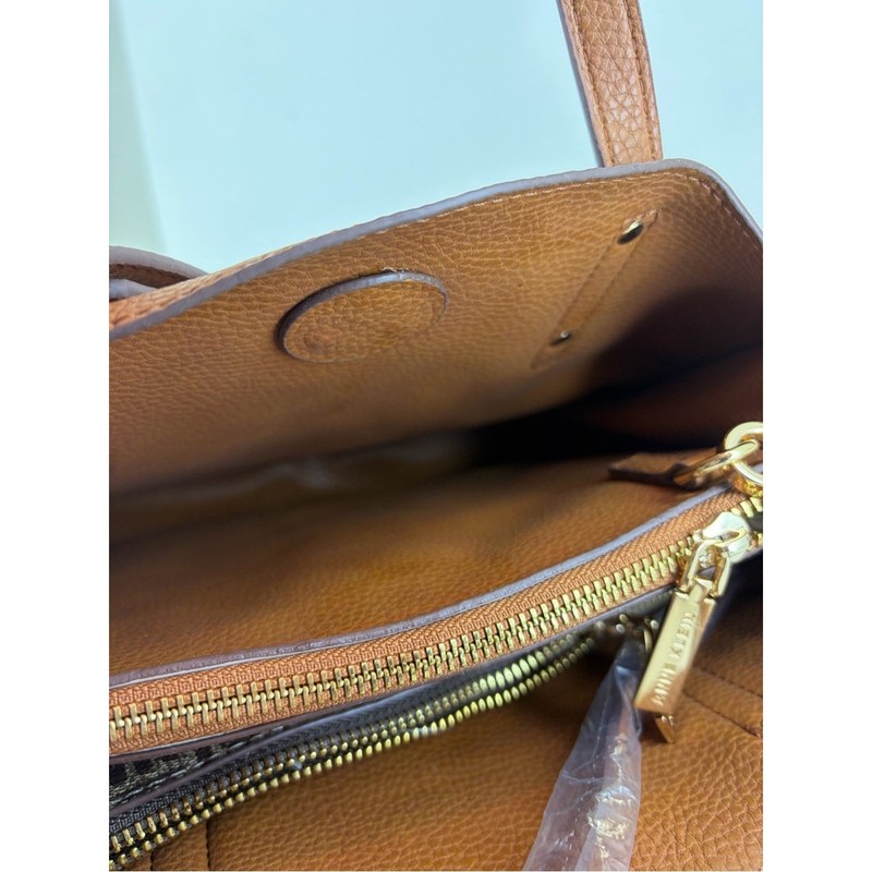 Anne Klein Cognac Leather Satchel with Crossbody Strap gallery