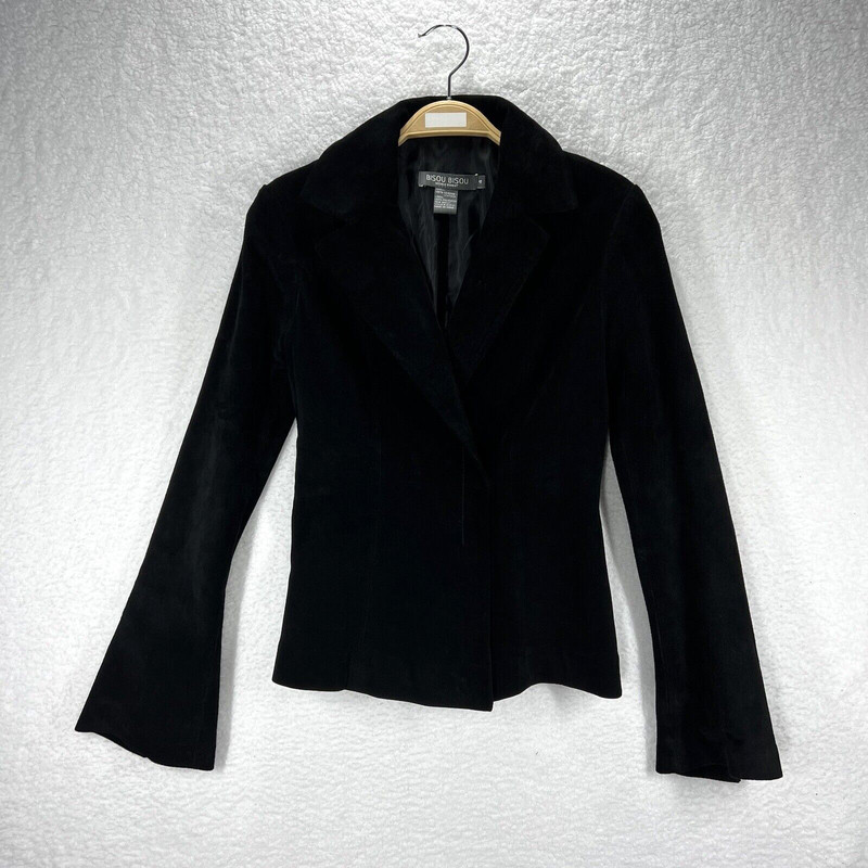 Bisou Bisou Womens Black Genuine Leather Blazer Jacket Size 4 Career
