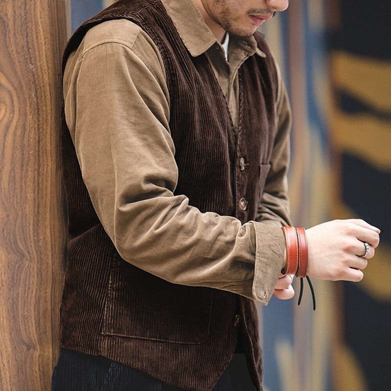 Men Single-breasted Corduroy Blazer Vest Coat Sleeveless Bussiness Waistcoat=SML gallery