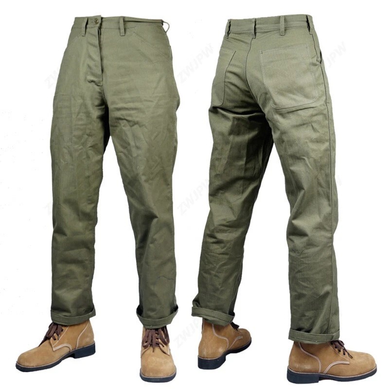 Vintage WWII WW2 USMC MARINES HBT Green Pants Replica Men’s Trousers Army Field