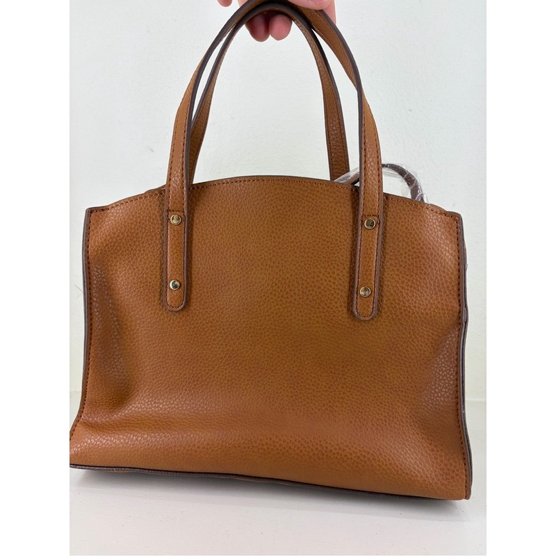 Anne Klein Cognac Leather Satchel with Crossbody Strap gallery