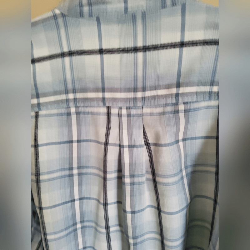 M2 FADED Glory Blue Plaid Men's Button Up Shirt w Band Collar & Long Sleeves gallery