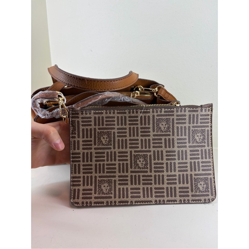 Anne Klein Cognac Leather Satchel with Crossbody Strap gallery