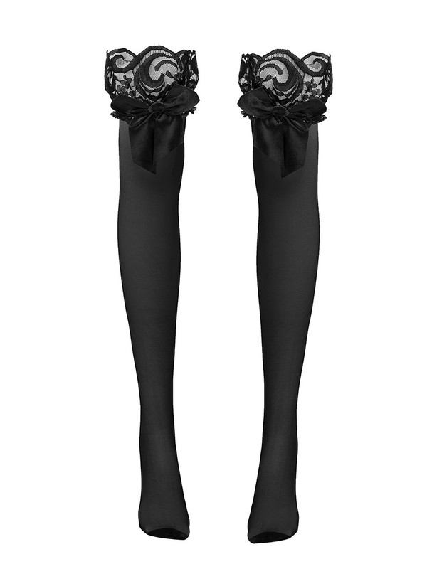 Women Girls Sweet Lolita Elastic Thigh High Lace Bowknot Suspender Knee Socks gallery