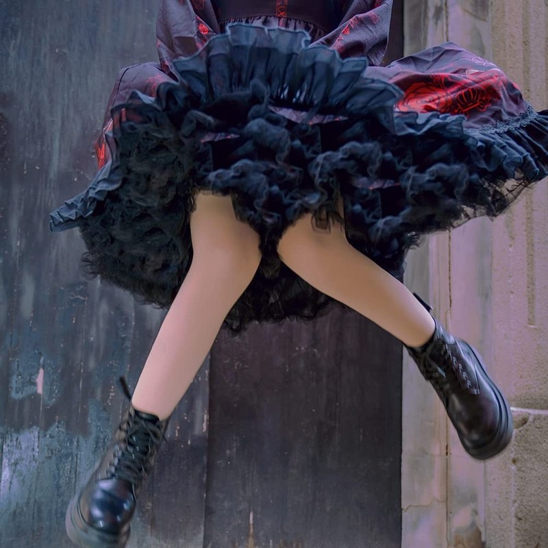 Womens Tulle Petticoat Tutu Skirt 3 Layer Pleated Puffy Party Cosplay Black gallery