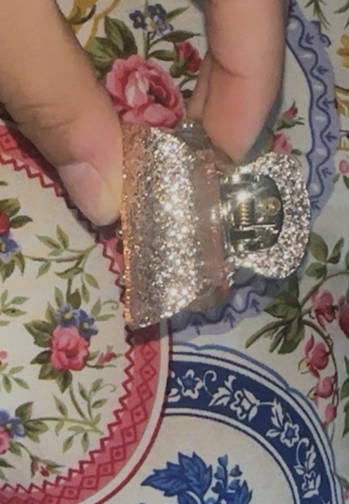 Cute Sliver Tone Shimmery Small Hair Clip & 2 Small Pink Bows With Pearls