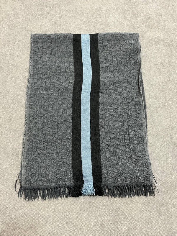 Gucci Wool Scarf Gray Monogram Vintage Y2K Scarves Mens Womens 180x33Cm 70x13in