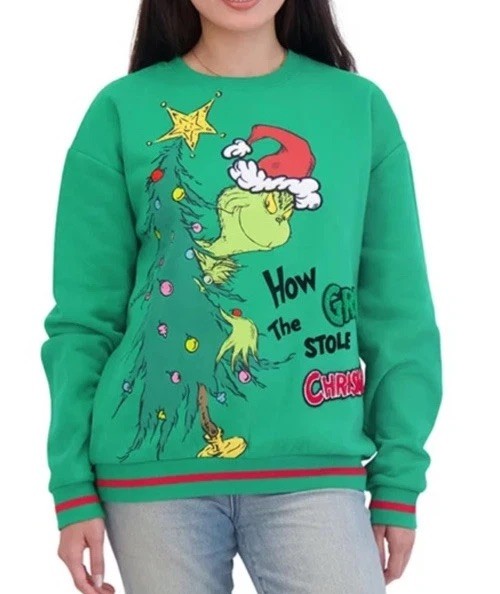 Grinch Adult Holiday New Embroidered Christmas Sweatshirt Small gallery