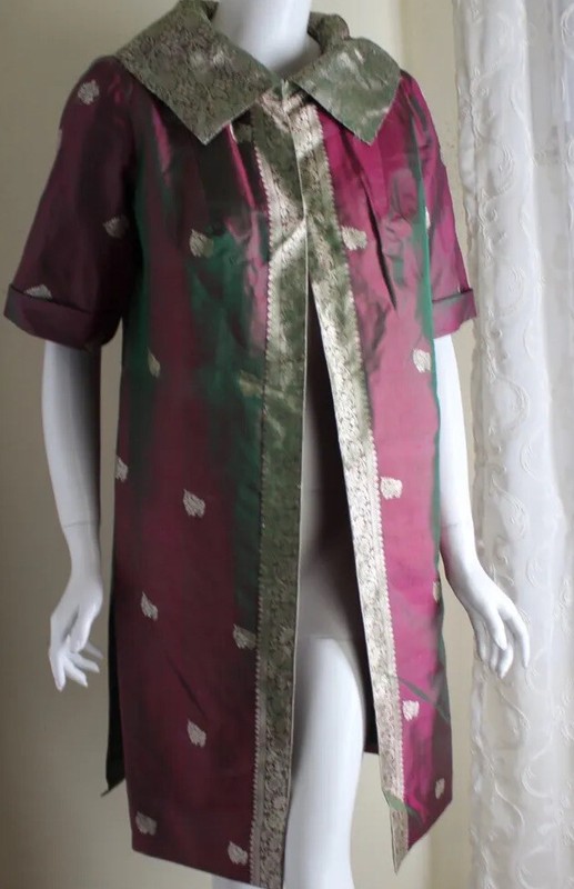 Estate Shot Silk Asian Changeant Art-to-Wear Swing Jacket Sz S M Funky Cultured