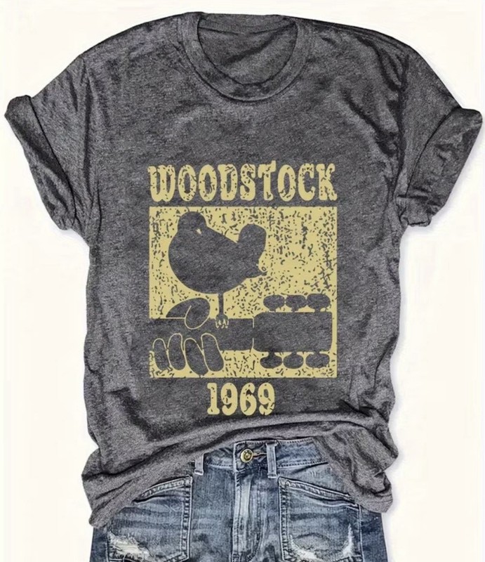 Large. Gray Woodstock T-Shirt Polyester NEW Shipping Included