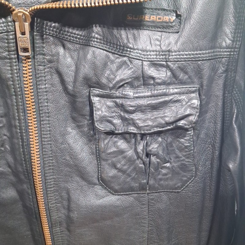 Vintage Men's Superdry Ryan Black Leather Jacket UK Size XXL Excellent Condition gallery