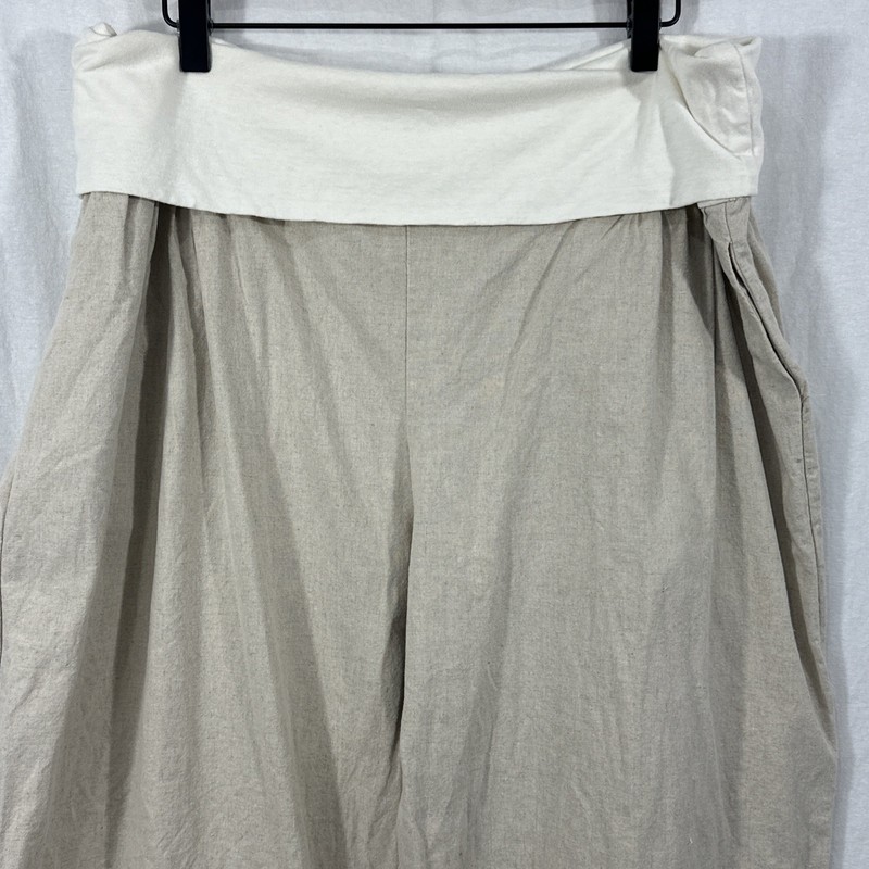 Hope Continues Sustainable Linen Cotton Wide Leg Foldover Pants Sz XL Beach gallery