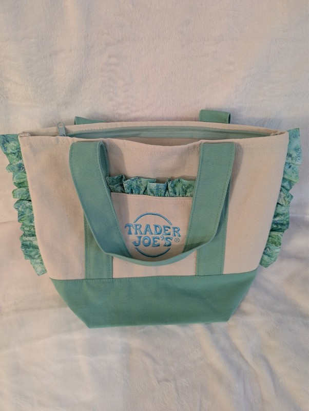 Trader Joe’s custom zipper mini tote, ruffles, pastel green bag