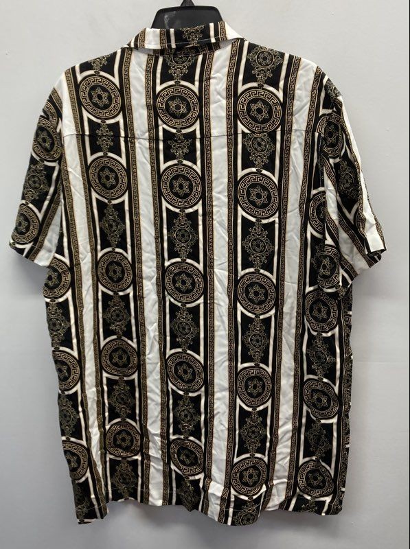 Casa Moda Couture Men's Black White Medallion Baroque Greek Key Rayon Shirt Sz M gallery