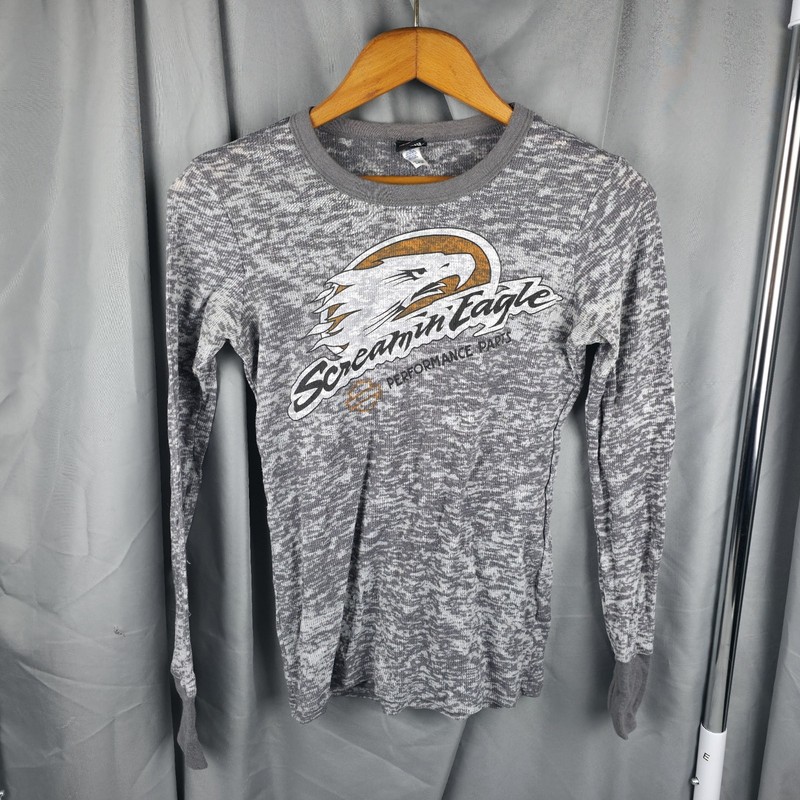 Harley Davidson Womens Screaming Eagle Graphic Shirt Main Gate Gray Long Sleeve