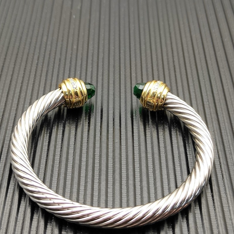 David Yurman Signed 925 Sterling Silver Cuff Bracelet Green Onyx Stackable