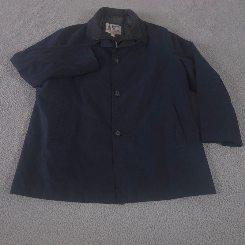 London Fog Jacket Mens XXL Navy Heritage Removable Liner Wool Trim Trench Coat