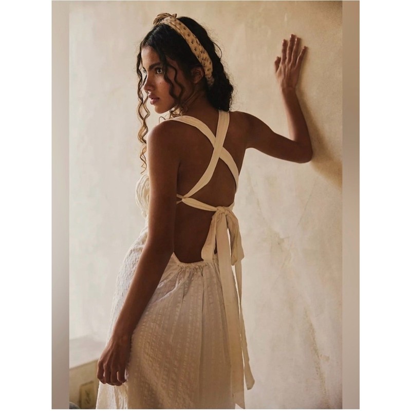 FREE PEOPLE/ FREE-EST COCONUT MILK IVORY POPPY MIDI DRESS SZ M