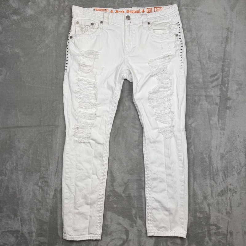 Rock Revival Rupert TA1 Mens 38 White Distressed Studded Straight Jeans gallery