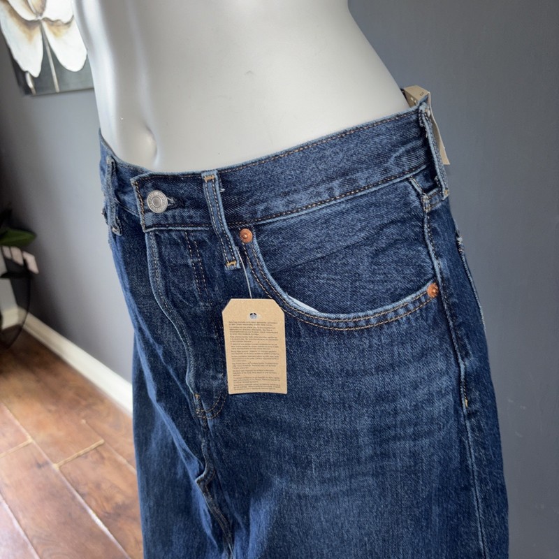 Levi's Iconic Long Skirt Size W28 Mid Rise Mid Blue Side Slit BNWT RRP £100 gallery